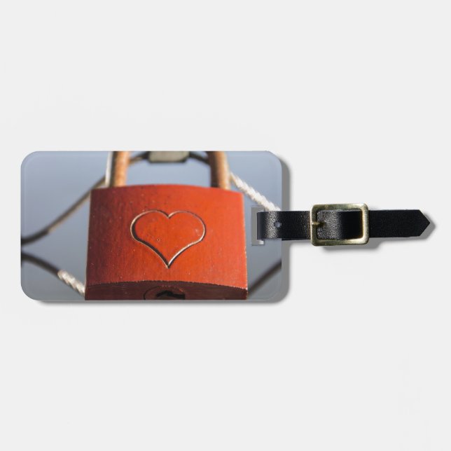 Love Heart Padlock Luggage Tag (Front Horizontal)