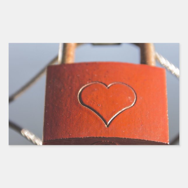 Love Heart Padlock Rectangular Sticker (Front)