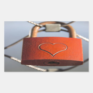 Love Heart Padlock Rectangular Sticker