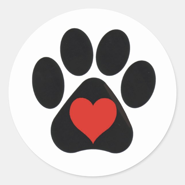 LOVE Heart Paw print design Classic Round Sticker (Front)