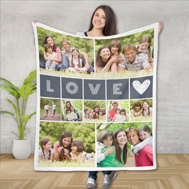 Love Heart Photo Collage Fleece Blanket (Creator Uploaded)
