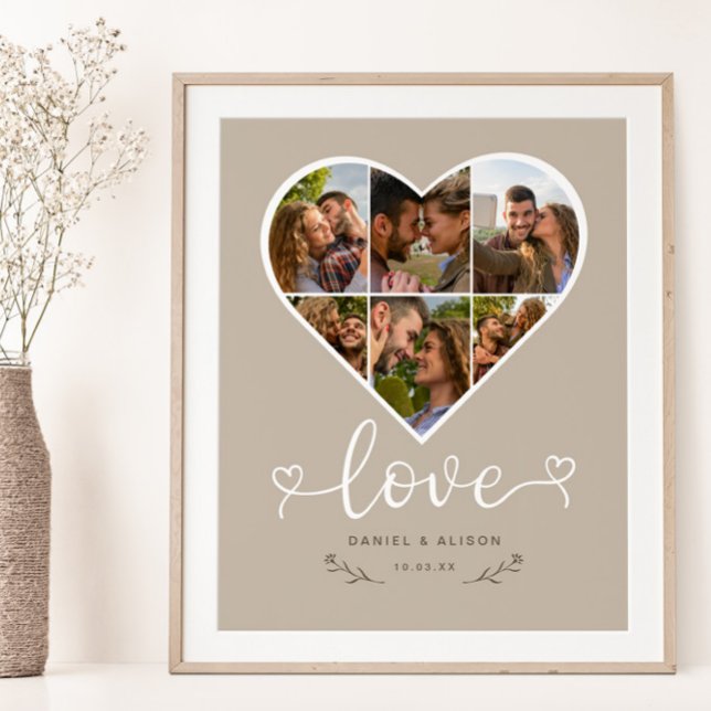 Love Heart Photo Collage Grid Couple Latte Poster (Creator Uploaded)