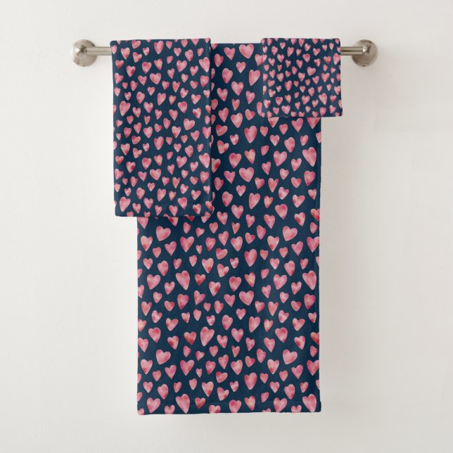 Love Heart Pink & Blue Bath Towel Set (Insitu)