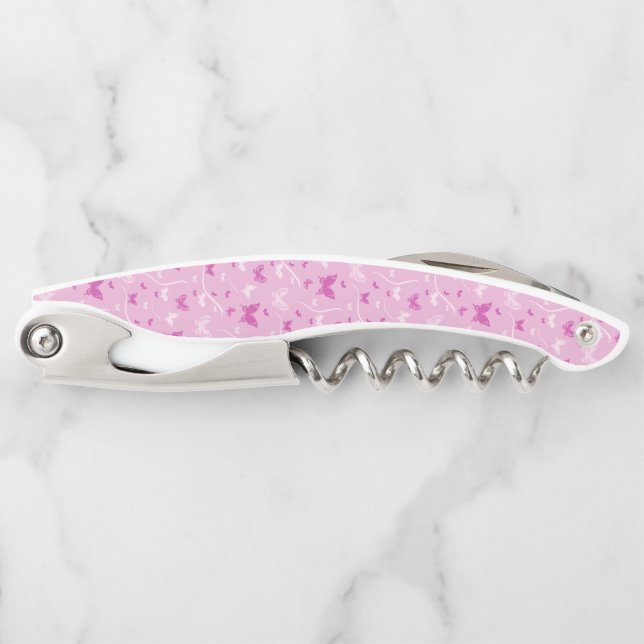 Love Heart Pink Butterfly Corkscrew (Front)