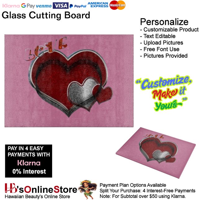 Love Heart Pink Kitchen Cooking Glass  Cutting Board (Love Heart Pink Cooking Glass Cutting Board.)