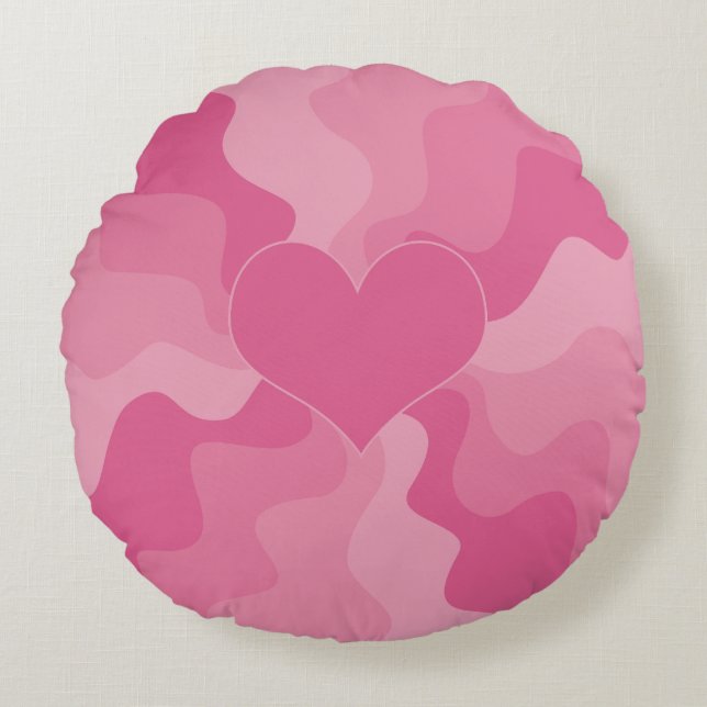 Love Heart - Pink Round Cushion (Front)
