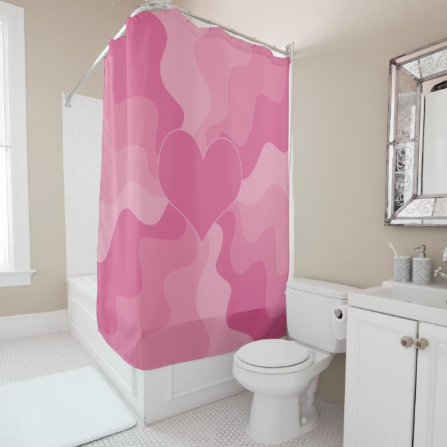 Love Heart - Pink Shower Curtain (In Situ)