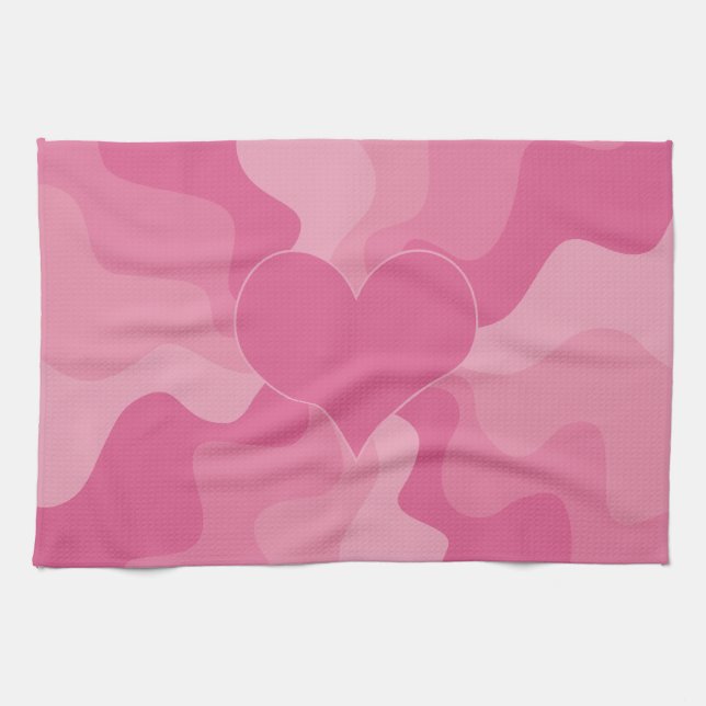 Love Heart - Pink Tea Towel (Horizontal)