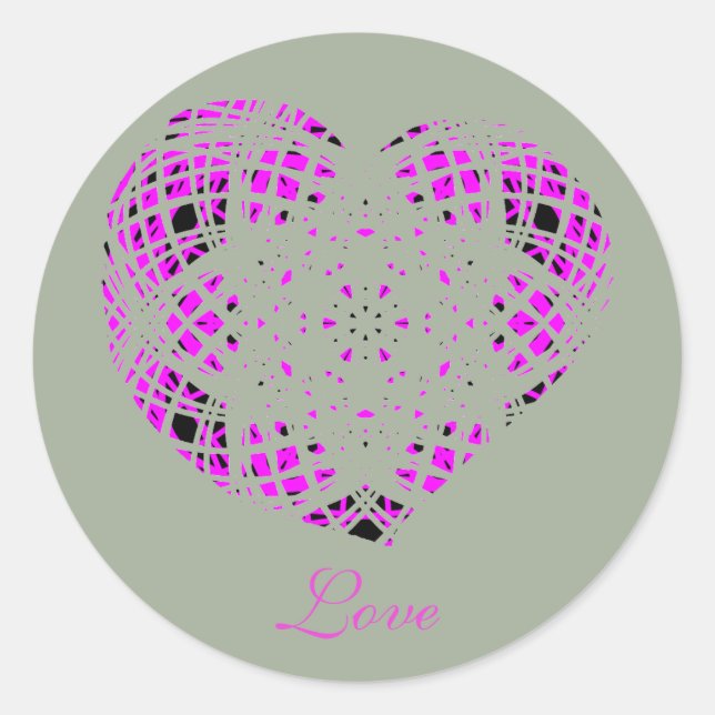 Love Heart Pink Text Classic Round Sticker (Front)