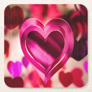 Love Heart Pink Valentines Day Anniversary Square Paper Coaster