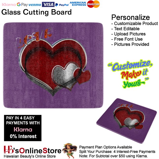 Love Heart Purple Cooking Kitchen Glass Cutting Board (Love Heart Purple Cooking Kitchen Glass Cutting Board.)