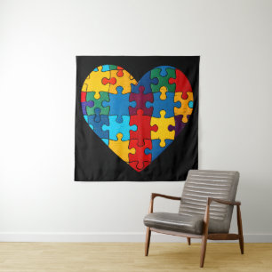 Love Heart Puzzle Acceptance Autism Awareness Tapestry