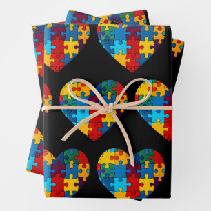 Love Heart Puzzle Acceptance Autism Awareness Wrapping Paper Sheet