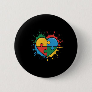 Love Heart Puzzle Piece Acceptance Autism Awarenes 6 Cm Round Badge