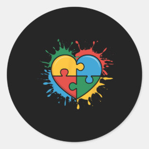 Love Heart Puzzle Piece Acceptance Autism Awarenes Classic Round Sticker