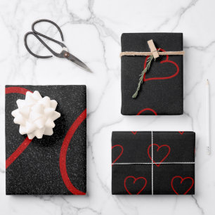 Love Heart Red Glitter Valentine's Wrapping Paper
