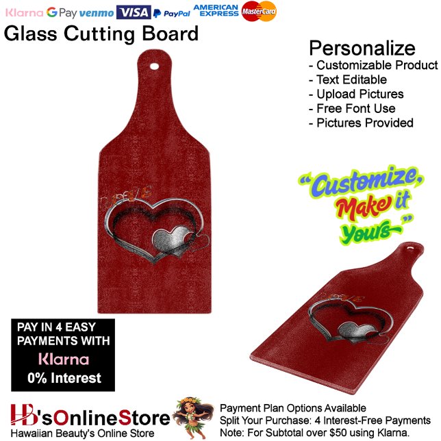 Love Heart Red Kitchen Cooking Glass  Cutting Board (Love Heart Red Cooking Kitchen Glass Cutting Board.)