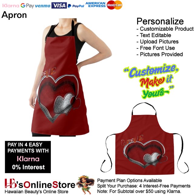 Love Heart Red Kitchen Cooking Mess Free Large  Apron (Love Heart Red Kitchen Cooking Mess Free Large Apron.)
