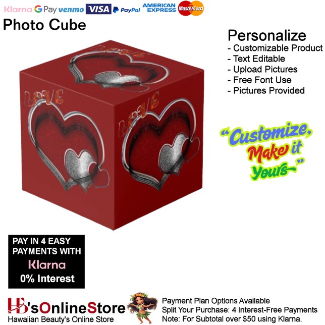 Love Heart Red Silver with Red Background Cube. Cube (Love Heart Red Silver with Red Background Cube.)