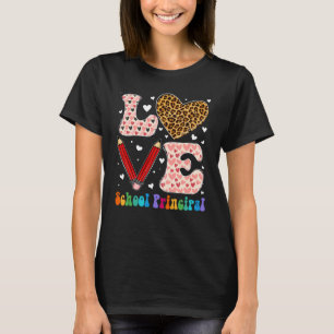 Love Heart School Principal Leopard Plaid Red Vale T-Shirt