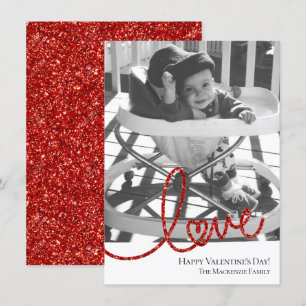 Love Heart Script   Modern Red and White Photo Holiday Card
