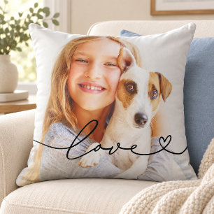 Love Heart Script Photo Black Text Cushion