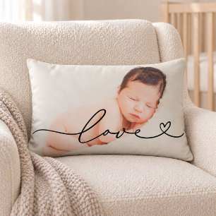 Love Heart Script Photo Black Text Lumbar Cushion