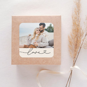 Love Heart Script Photo Soft White Wedding Square Sticker
