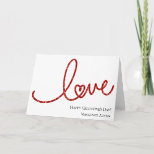 Love Heart Script Simple Red Typography on White Holiday Card