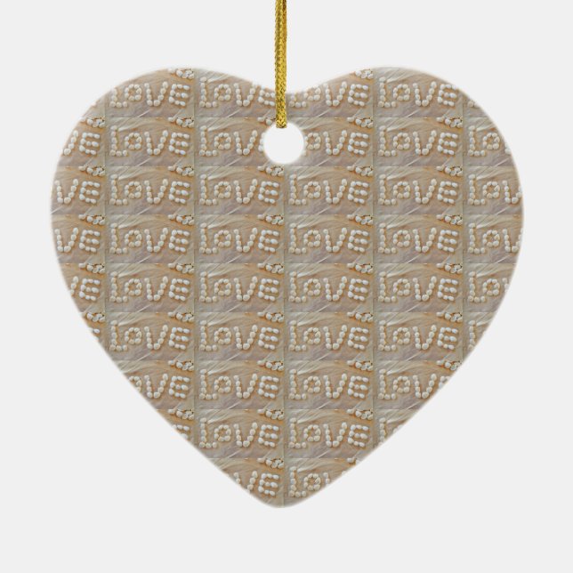 Love Heart Sea Shell Beach Hearts Seashells Summer Ceramic Ornament (Back)
