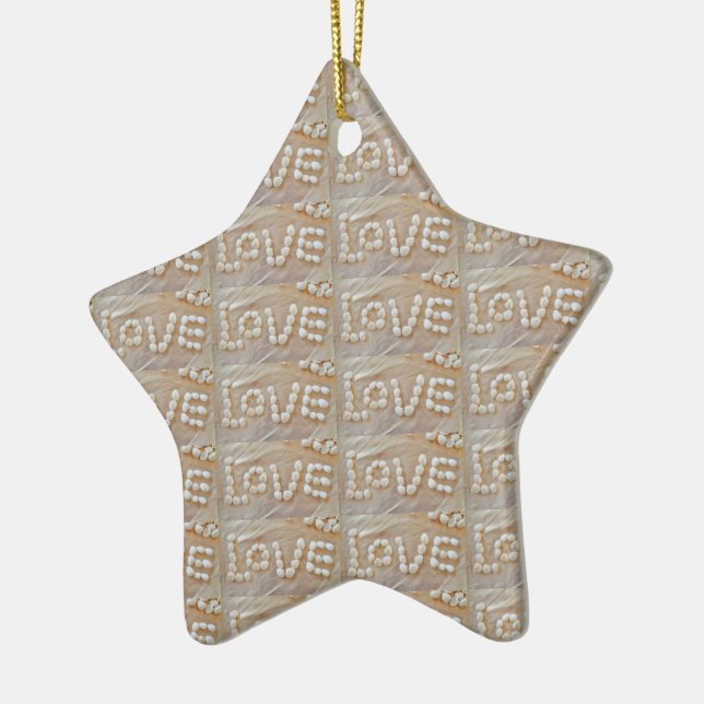 Love Heart Sea Shell Beach Hearts Seashells Summer Ceramic Ornament (Left)