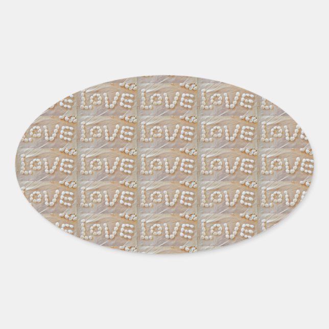 Love Heart Sea Shell Beach Hearts Seashells Summer Oval Sticker (Front)