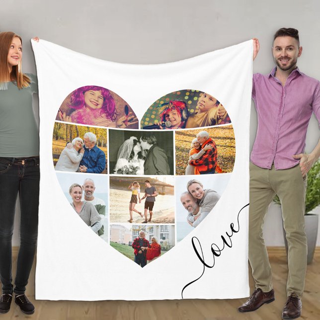 Love Heart Shaped 9 Photo Collage White Fleece Blanket (Creator Uploaded)
