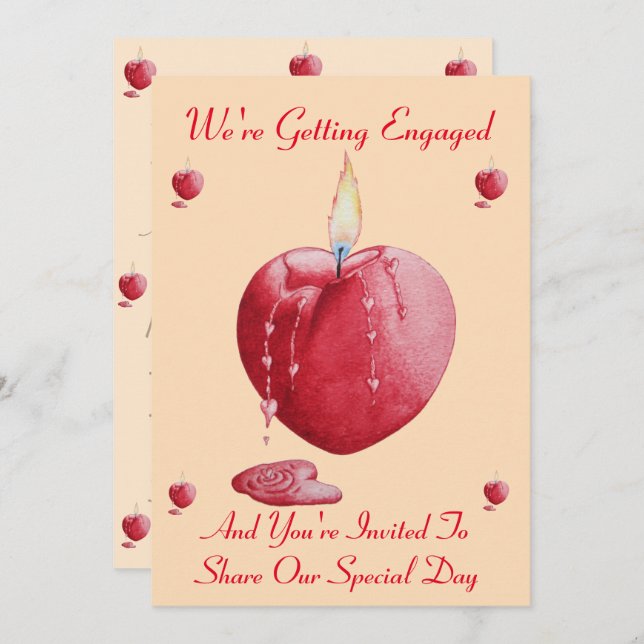 love heart shaped candle engagment invitation (Front/Back)