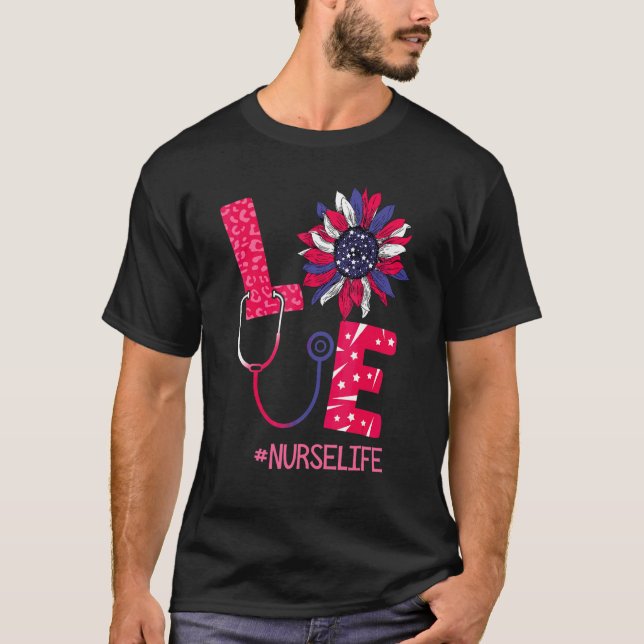 Love Heart Stethoscope Nurse Life 4th Of July 2022 T-Shirt (Front)