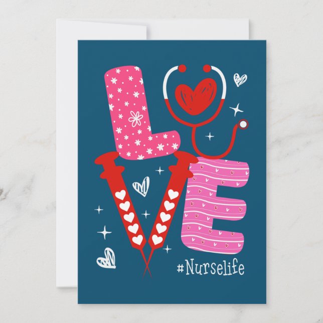 LOVE Heart Stethoscope Nurse Life Funny Nurse Holiday Card (Front)