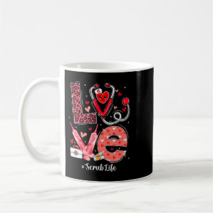 LOVE Heart Stethoscope Scrub Life Funny Nurse Vale Coffee Mug