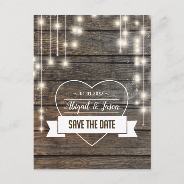 Love heart String of lights Save The Date Announcement Postcard (Front)