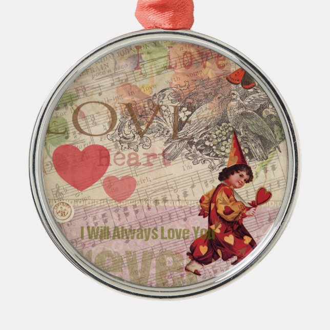 Love Heart Sweetheart Valentine Cherub Metal Tree Decoration (Front)