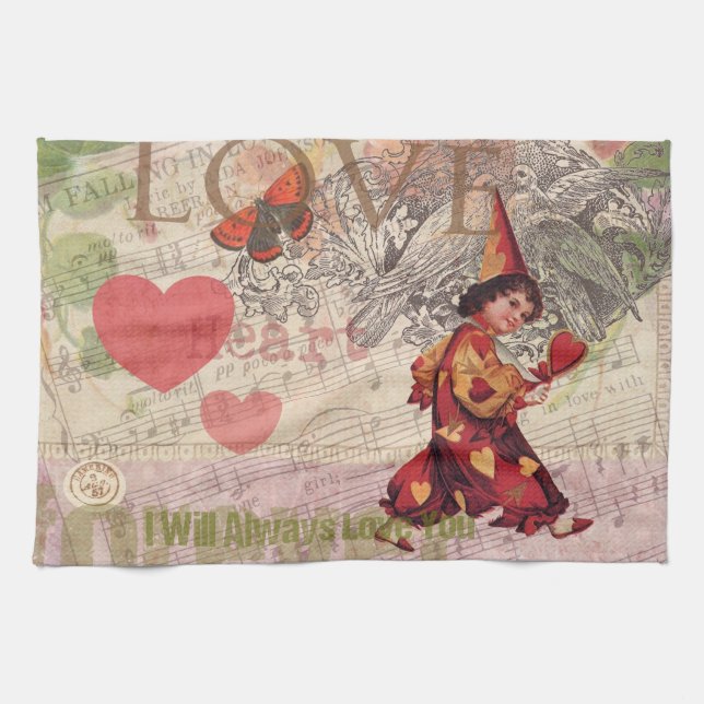 Love Heart Sweetheart Valentine Cherub Tea Towel (Horizontal)