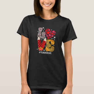 LOVE Heart Teacher Life Plaid Red Leopard Valentin T-Shirt