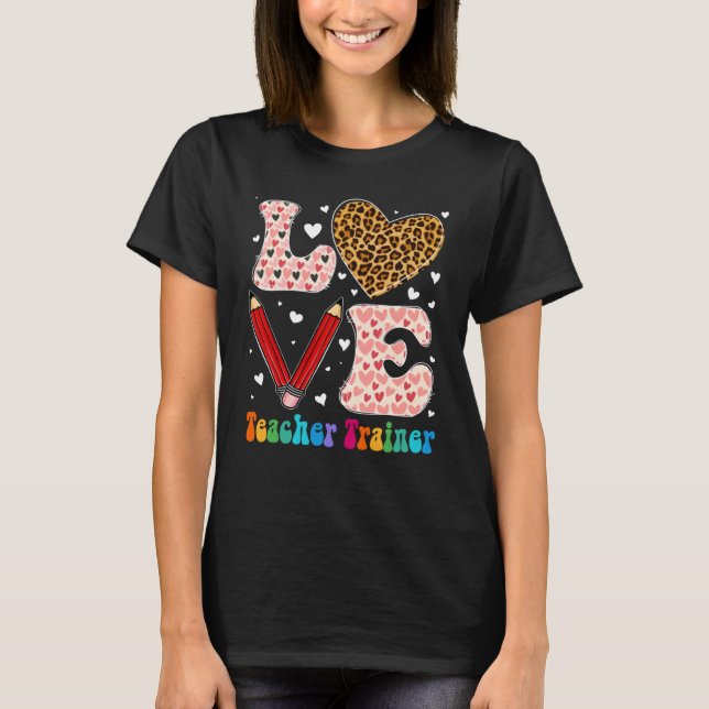 Love Heart Teacher Trainer Leopard Plaid Red Valen T-Shirt (Front)
