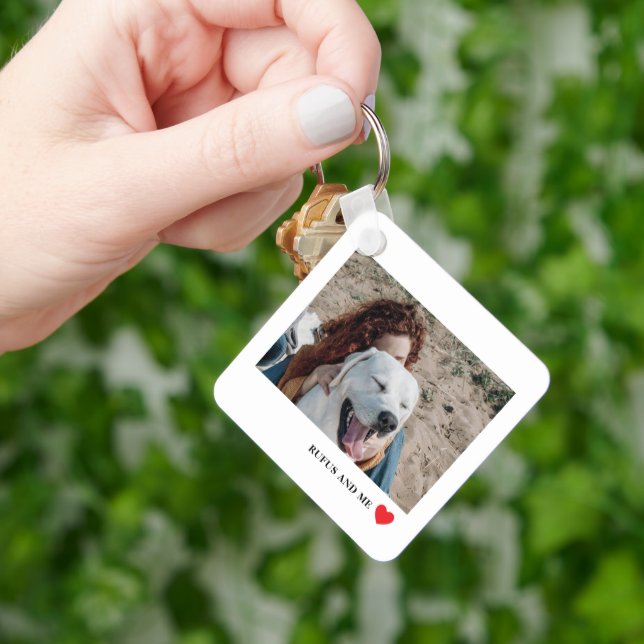 Love Heart Text and 2 Photographs Key Ring (Hand)