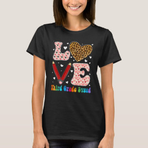 Love Heart Third Grade Squad Leopard Plaid Valenti T-Shirt