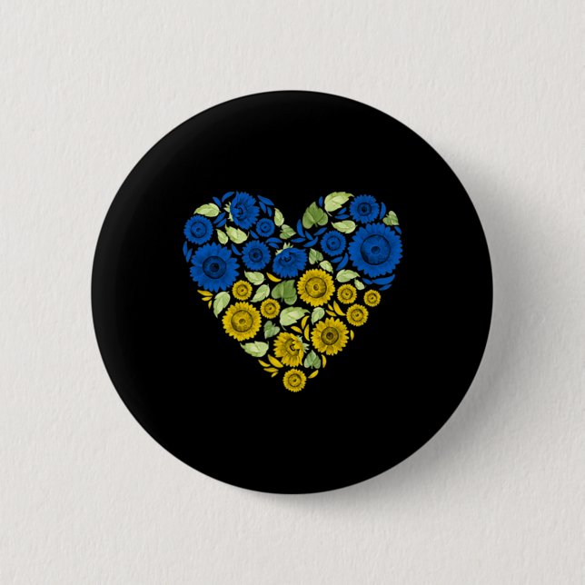 Love Heart Ukraine Sunflower Ukrainian Peace For U 6 Cm Round Badge (Front)