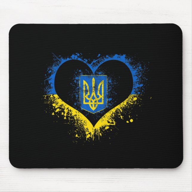 Love Heart Ukraine Ukrainian Flag Stand With Ukrai Mouse Pad (Front)