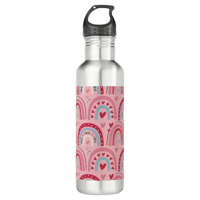 Love Heart Valentines Day Rainbow  710 Ml Water Bottle (Front)