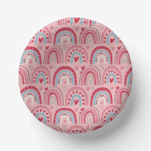 Love Heart Valentines Day Rainbow  Paper Plate