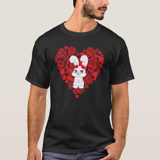 Love Heart Valentine's Day Roses Bunnie Boys Kids T-Shirt (Front)