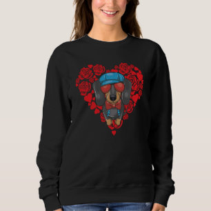 Love Heart Valentine's Day Roses Dachshund Boys Ki Sweatshirt